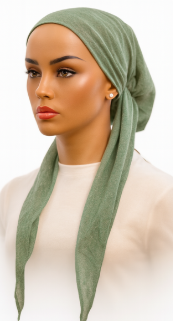 headscarf closed linen look print