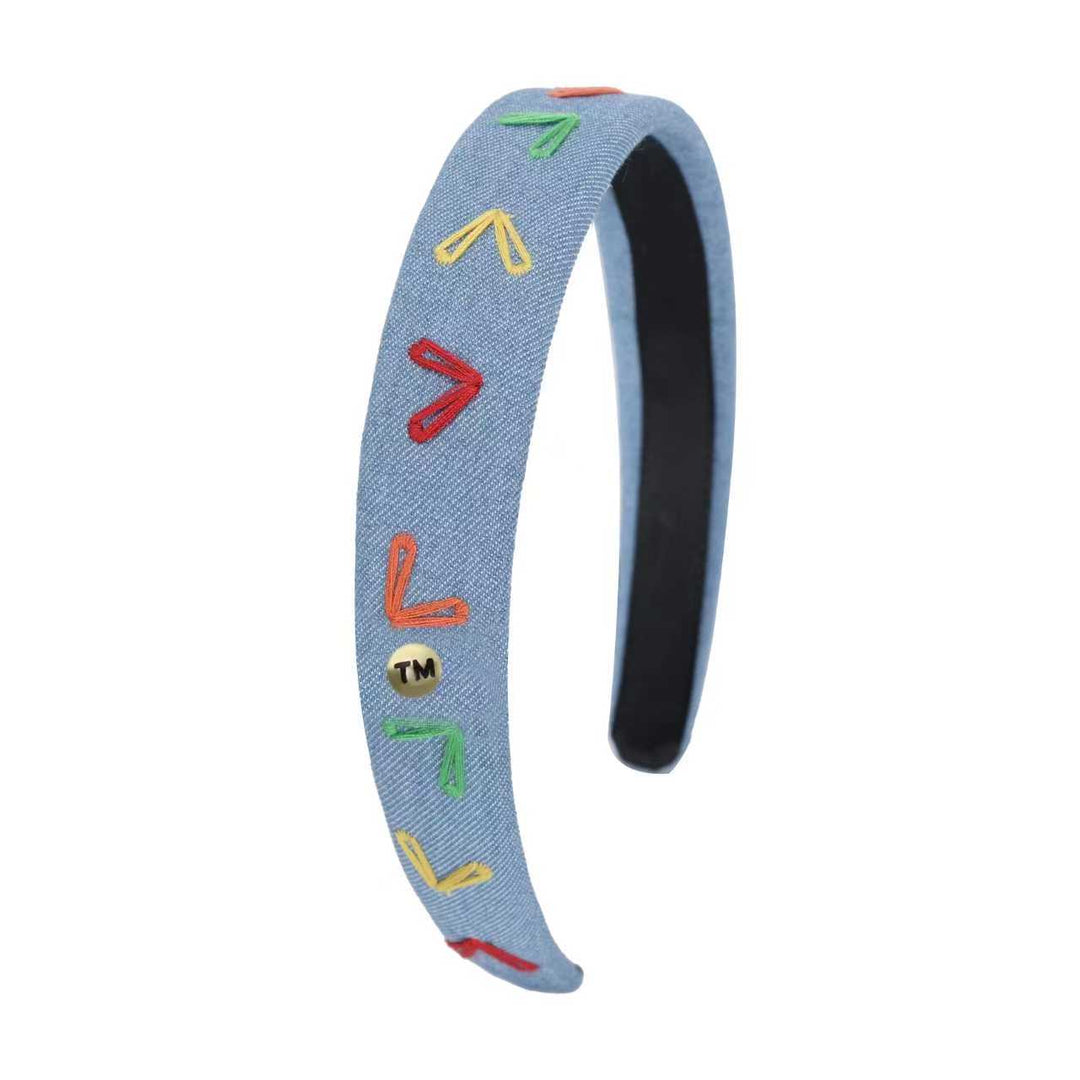 headband hard denim colored hearts embroidery