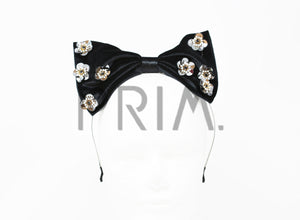 VELOUR BOW WITH METALLIC FLOWERS HEADBAND