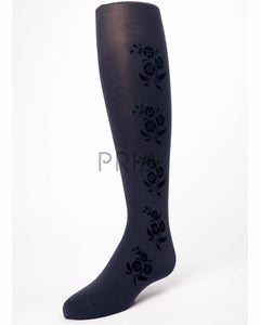 MEMOI FLOCKED SIDE FLORAL TIGHTS