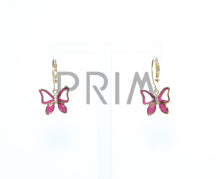Load image into Gallery viewer, LARGE ENAMEL BERRY BUTTERFLY GOLD LOOP EARRING

