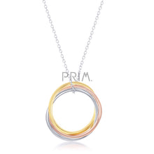 Load image into Gallery viewer, STERLING SILVER TRI-COLOR TRIPLE RING NECKLACE
