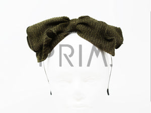 RIBBED KNIT ROLLED BOW WITH EDGING HEADBAND
