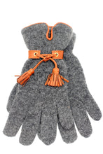 Load image into Gallery viewer, ANGORA KNITTED LEATHER RIBBON POM POM GLOVE
