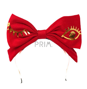 RIBBED BOW HEADBAND WITH FOIL WINK