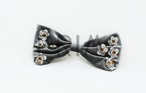 VELOUR BOW WITH METALLIC FLOWERS CLIP