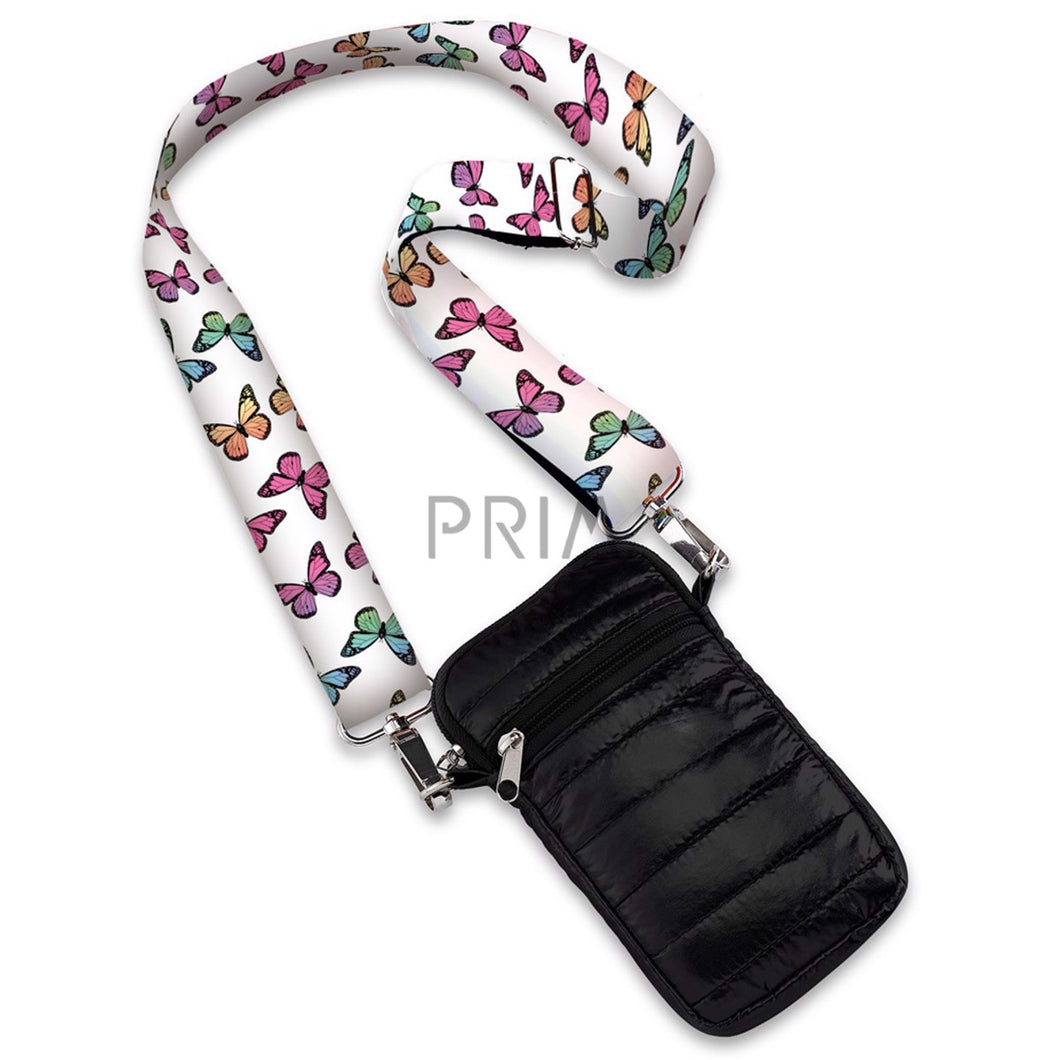 BLACK PUFFER CELL BAG W/ BUTTERFLY STRAP