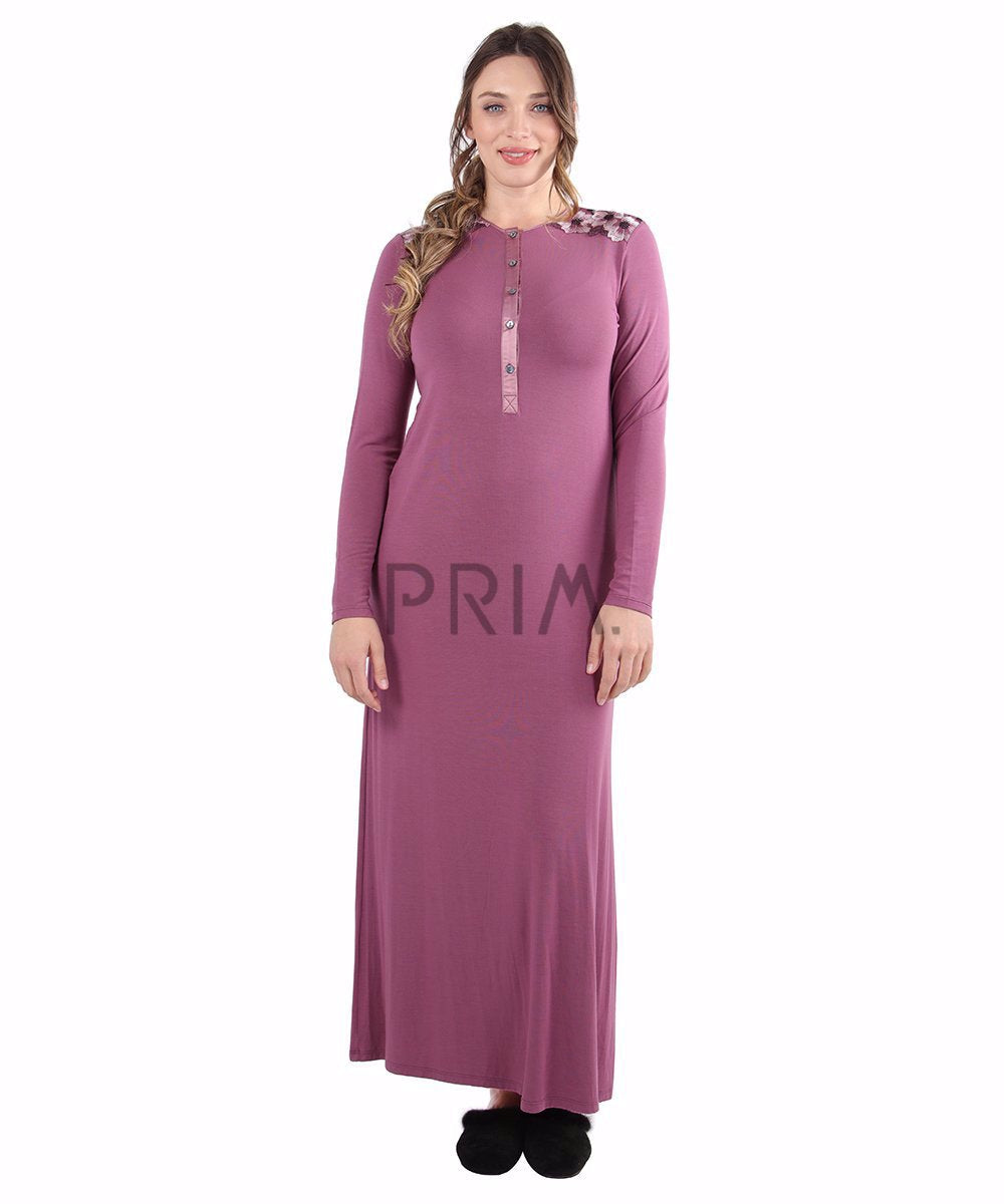 EMBROIDERED SHOULDER LONG NIGHTGOWN