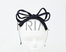 Load image into Gallery viewer, WOOL TIE BOW WITH GOLD TIPS HEADBAND
