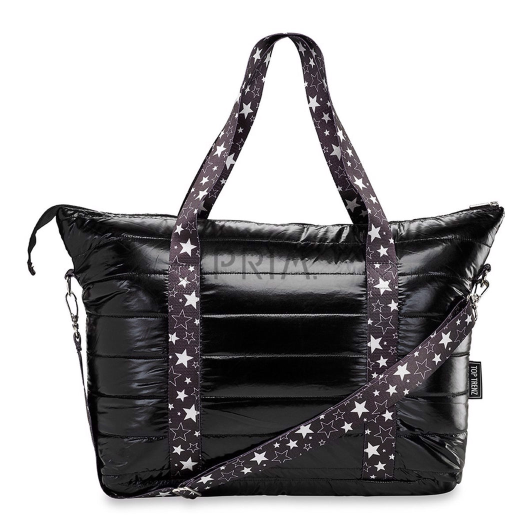 BLACK PUFFER TOTE W/ MIDNIGHT STRAP