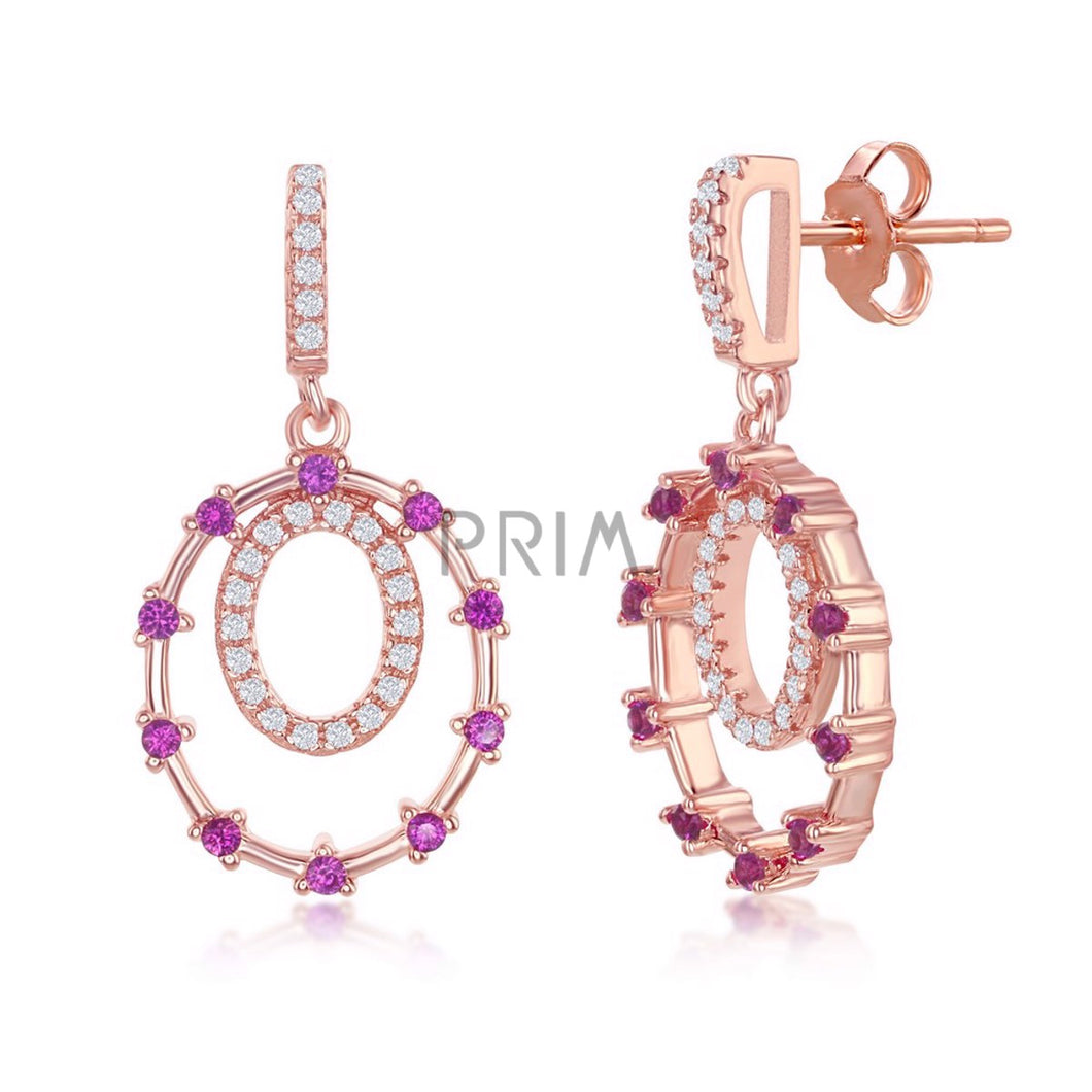 STERLING SILVER DOUBLE CORCLE ROSE GOLD PLATED EARRING