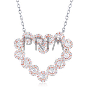 STERLING SILVER LARGE ROSE GOLD CZ HEART NECKLACE