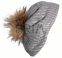Load image into Gallery viewer, METALLIC KNIT SNOOD WITH POM POM
