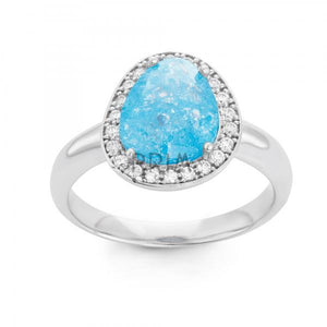 SS ROUNDED TRIANGLE BLUE RING