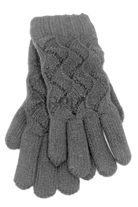 KNIT CABLE FUR LINED GLOVES