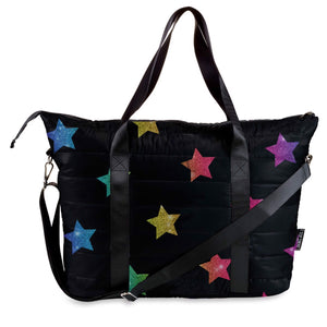 MULTI GLITTER STAR PUFFER TOTE BAG