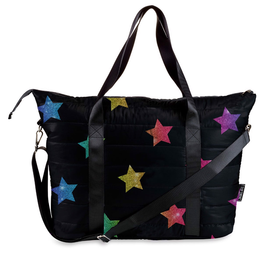 MULTI GLITTER STAR PUFFER TOTE BAG