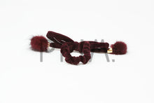 Load image into Gallery viewer, VELVET WITH POM POMS SCRUNCHY
