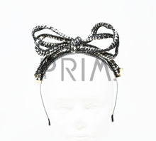 Load image into Gallery viewer, TWEED TIE BOW WITH GOLD TIPS HEADBAND
