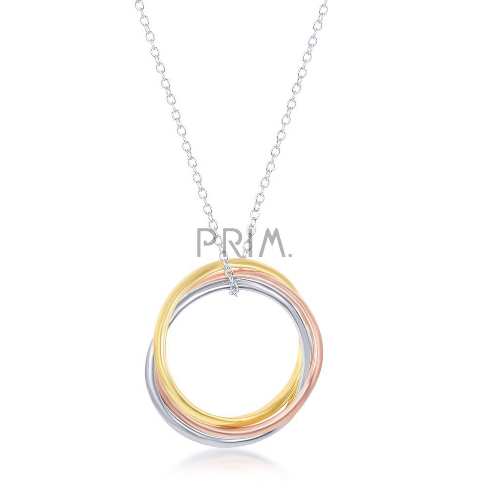 STERLING SILVER TRI-COLOR TRIPLE RING NECKLACE