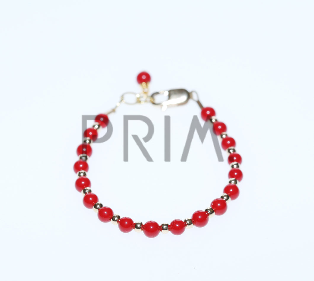 4MM BRUSHED RED BEADS & GOLD BEADS BRACELET