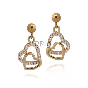 CLEAR LINKED DOUBLE HEART PLAIN LOOP EARRING