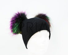 Load image into Gallery viewer, DOUBLE RACCOON FUR POM POM HAT
