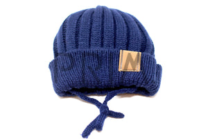 KNIT HAT WITH SUEDE TAB