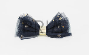 METALLIC STARS BOW WITH GOLD CENTER SMALL CLIP
