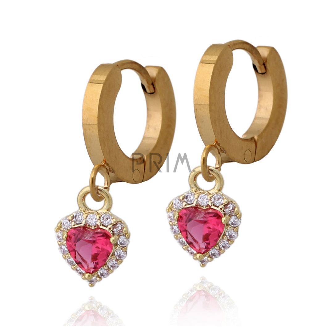 TINY FUCSHIA HEART EARRING
