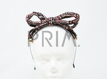 Load image into Gallery viewer, TWEED TIE BOW WITH GOLD TIPS HEADBAND
