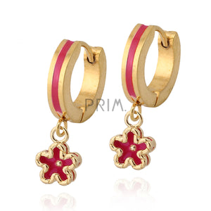 SMALL GOLD FRAME ENAMEL FLOWER EARRING