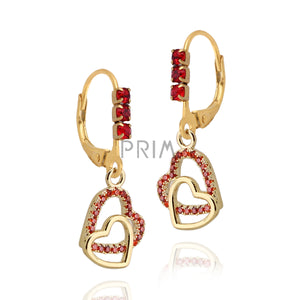 RED LINKED DOUBLE HEART PLAIN LOOP EARRING