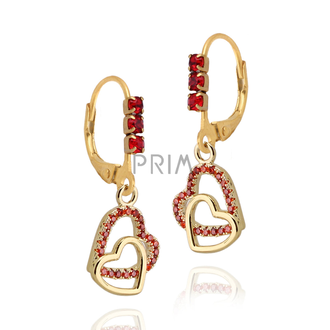 RED LINKED DOUBLE HEART PLAIN LOOP EARRING