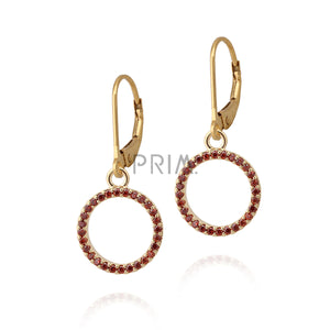 SMALL RED CZ CIRCLE OUTLINE WITH DANGLE EARRING
