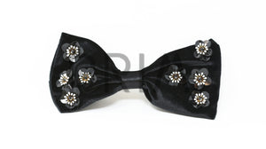 VELOUR BOW WITH METALLIC FLOWERS CLIP