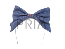 Load image into Gallery viewer, DENIM BOW WITH CHERRY CHARM HEADBAND
