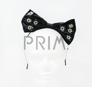 VELOUR BOW WITH METALLIC FLOWERS HEADBAND