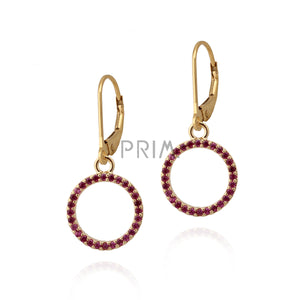 SMALL FUCHSIA CZ CIRCLE OUTLINE WITH DANGLE EARRING