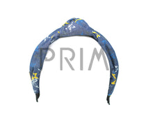 Load image into Gallery viewer, DENIM PRINTED KNOT HEADBAND WITH LEATHER EDGE
