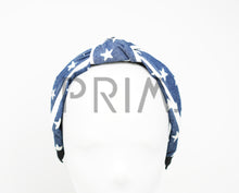 Load image into Gallery viewer, DENIM PRINTED KNOT HEADBAND WITH LEATHER EDGE
