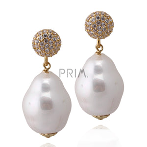 GOLD LARGE BAROQUE PEARL EARRING