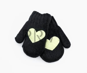 DACEE KNIT FOIL HEARTS MITTENS