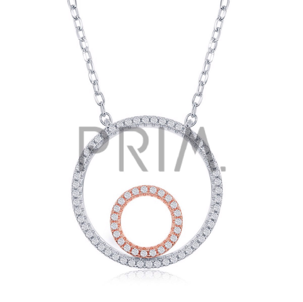 STERLING SILVER TWO-TONE DOUBLE OPEN CIRCLE NECKLACE