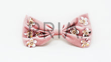 Load image into Gallery viewer, VELOUR BOW WITH METALLIC FLOWERS CLIP
